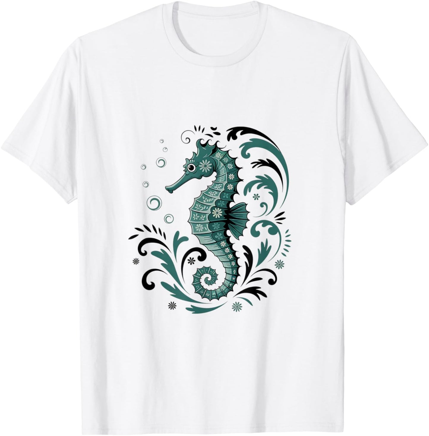 Folk Art Seahorse Whimsical Ocean Nature Wildlife T-Shirt