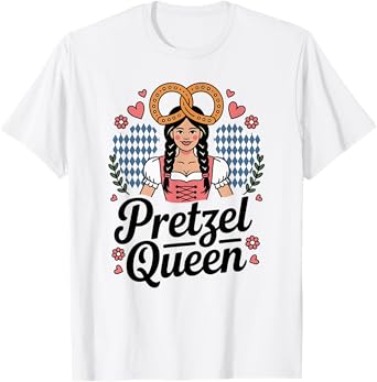 Pretzel Queen Oktoberfest Cute German Woman Dirndl Beer T-Shirt