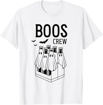 Funny Boos Crew Halloween Shirt Ghost Beer Bottles and Bats T-Shirt