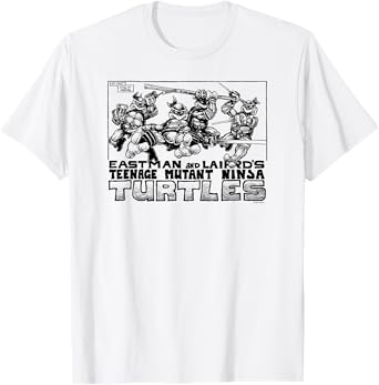 Teenage Mutant Ninja Turtles Group Action Outline Comic T-Shirt
