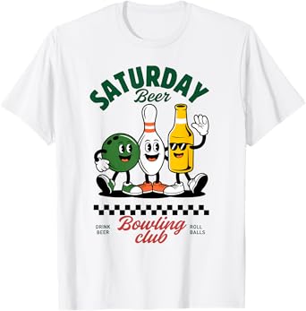 Saturday Beer Bowling Club Vintage Mens 50s Groovy T-Shirt