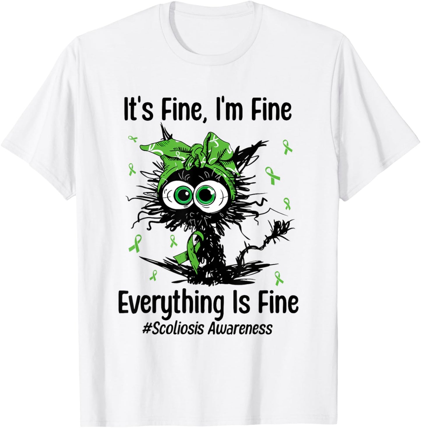 Motivational Scoliosis Awareness Green Ribbon Spinal Health T-Shirt