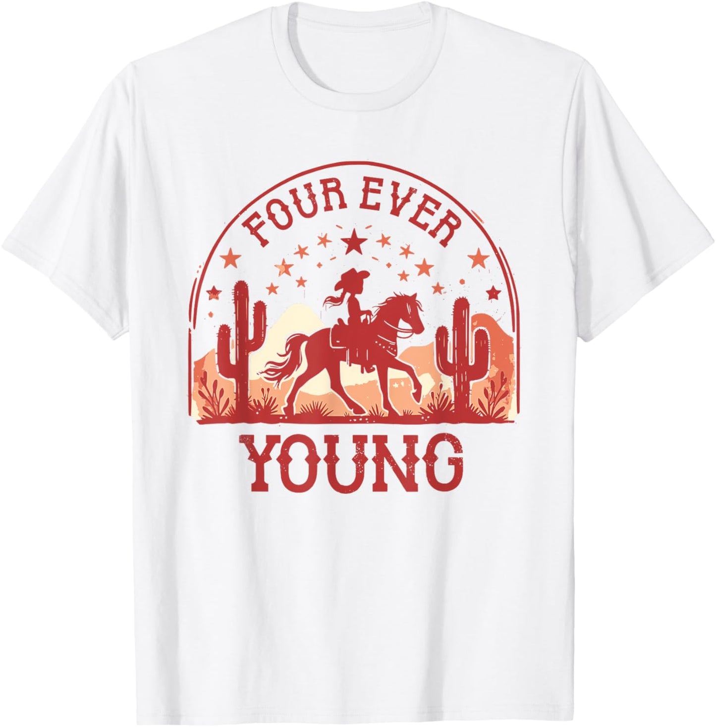 Four Ever Wild 4th Birthday Girl 4 Year Old Western Cowgirl T-Shirt