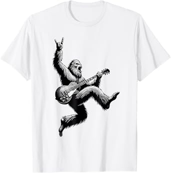 Bigfoot Playing A Electric Guitar Rock On Sasquatch Big Foot T-Shirt