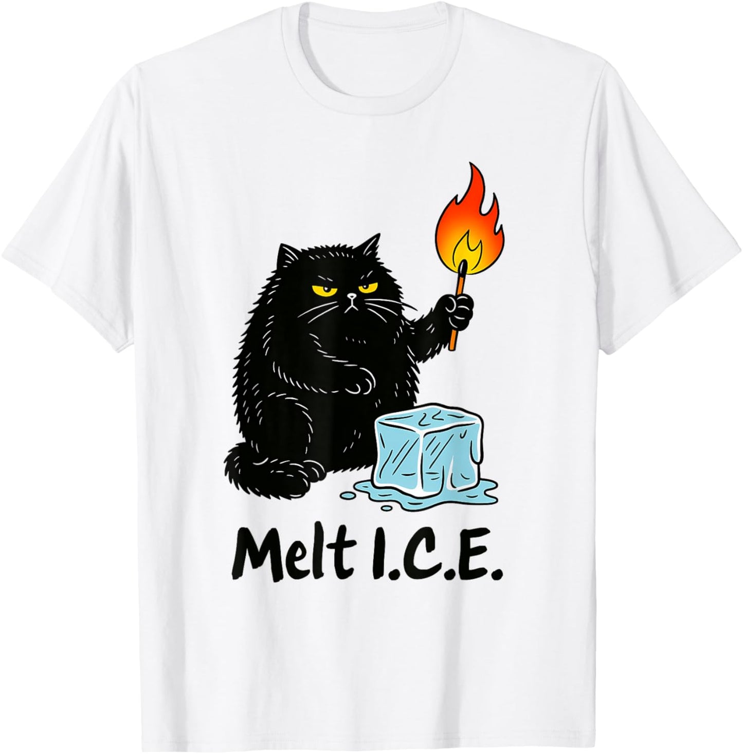 Funny Black Cat Shirt - Melt I.C.E. Ice Fire Graphic Tee
