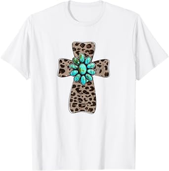 Leopard Cross With Turquoise Southern Western Christian T-Shirt