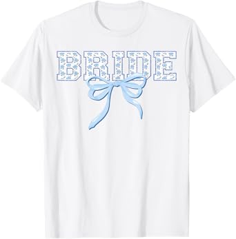Bride Blue Bow Coquette Floral Matching Bridal Party T-Shirt