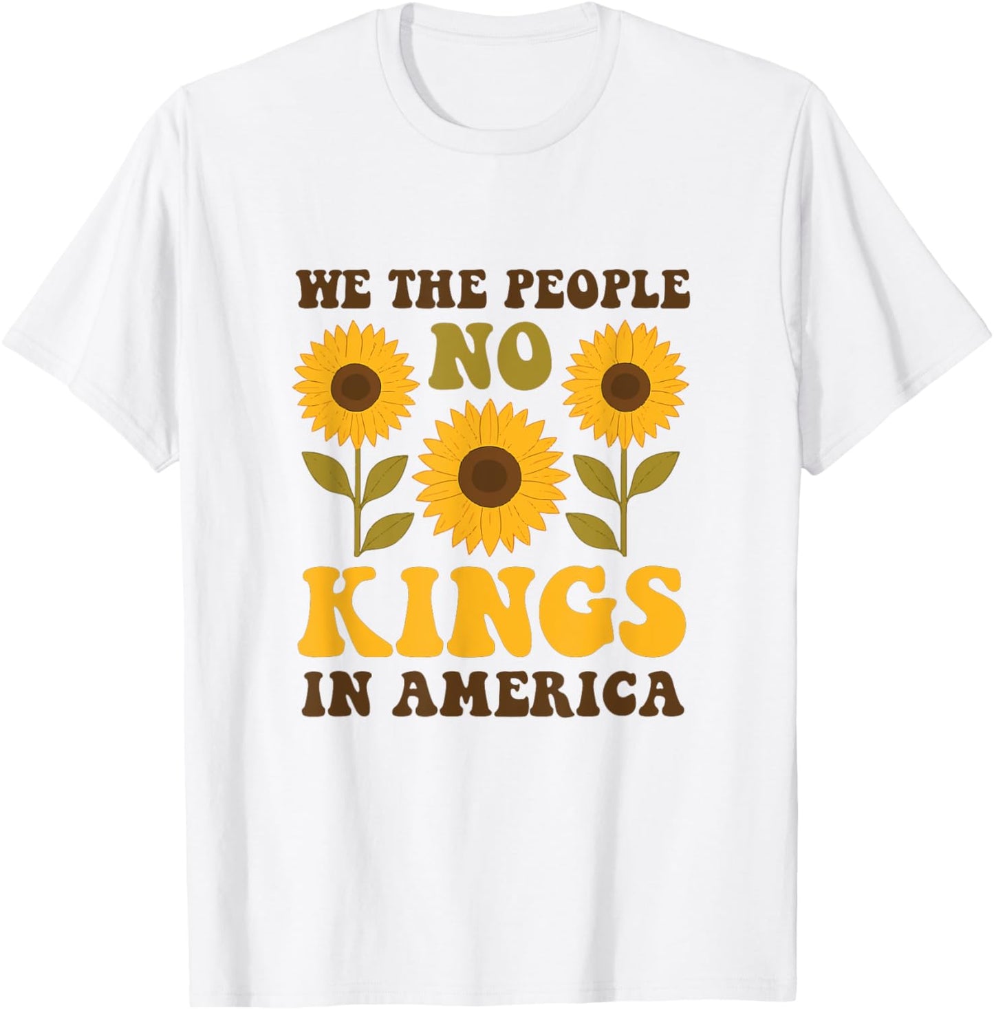 Retro Floral 70s No King In American Democracy sunflower T-Shirt