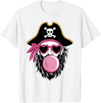 Pirate Blowing Bubble Preppy Pink Mascot Halloween Women T-Shirt