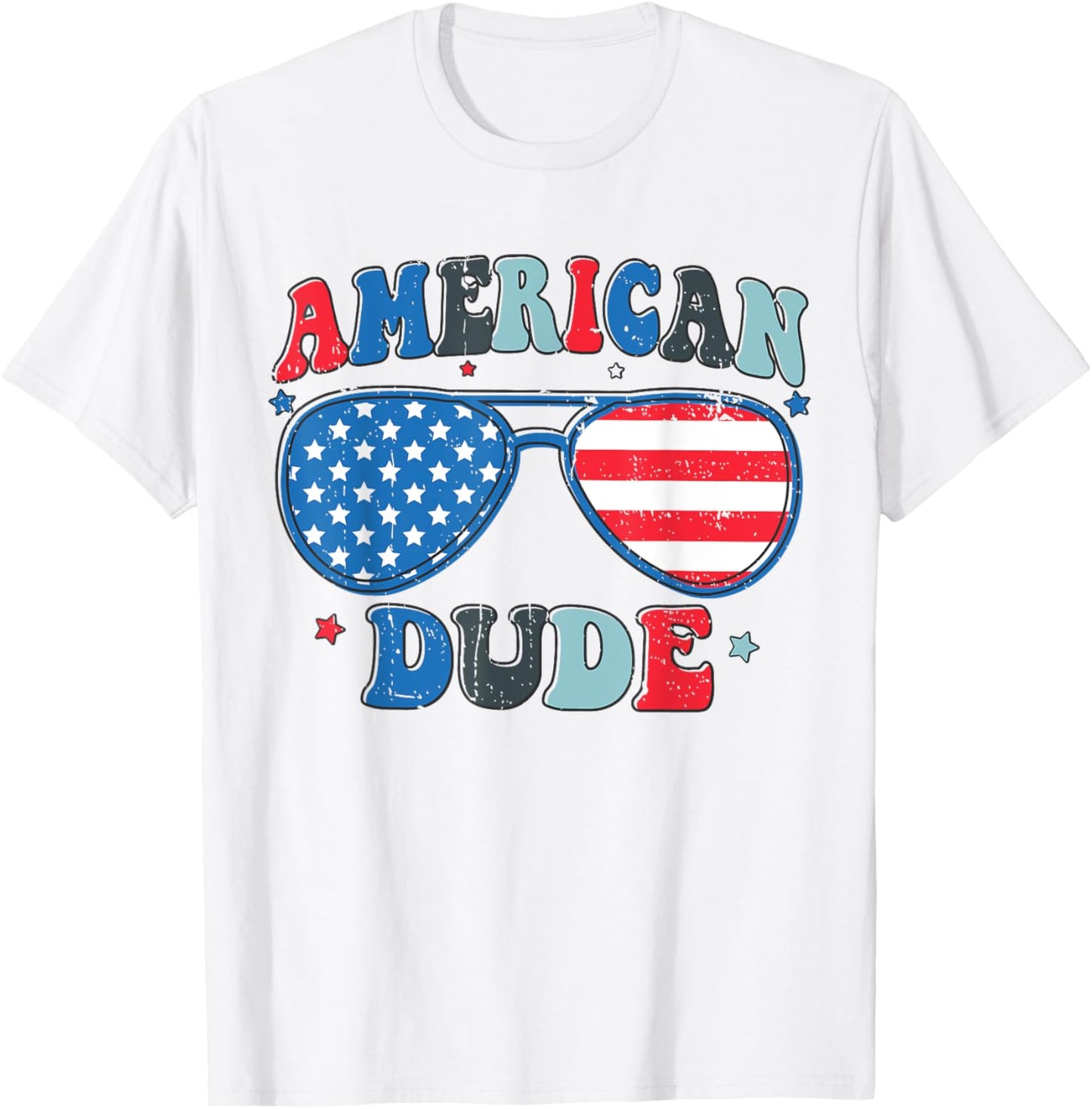 American Dude Sunglasses 4th Of July Patriotic Boy Men Kids T-Shirt