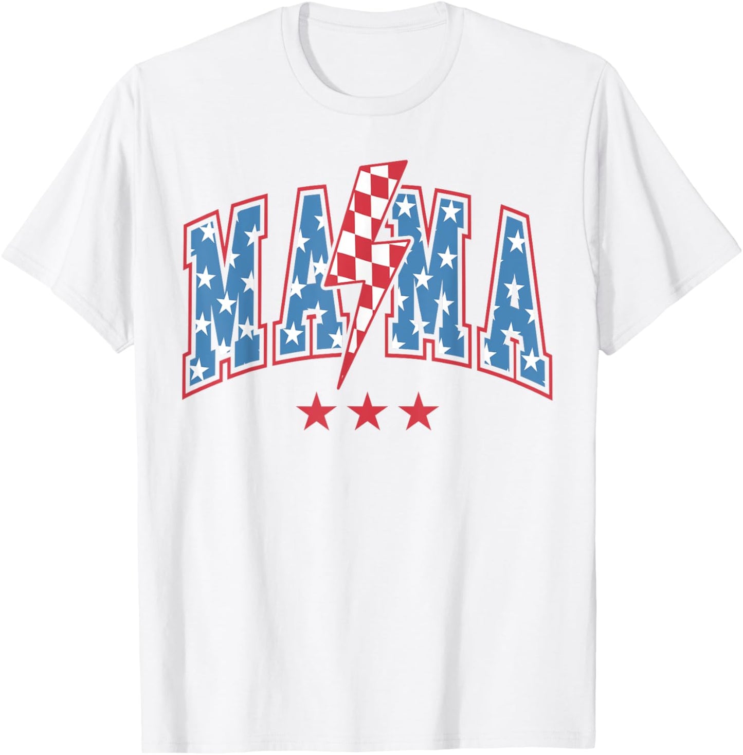 Mama Lightning Bolt Checkered Varsity 4th of July American T-Shirt