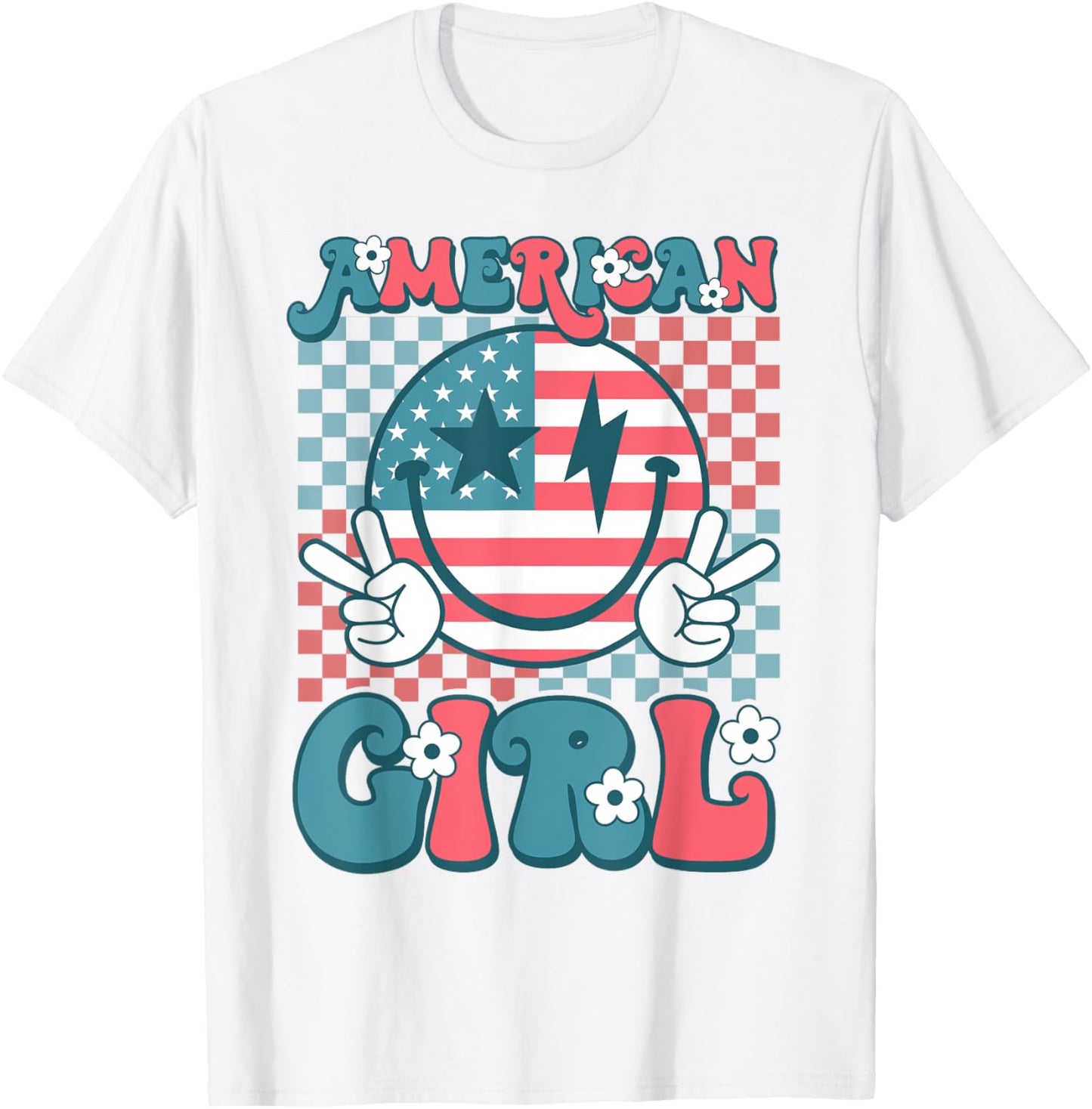 Retro Groovy Fourth 4th of July Smile American Girl T-Shirt