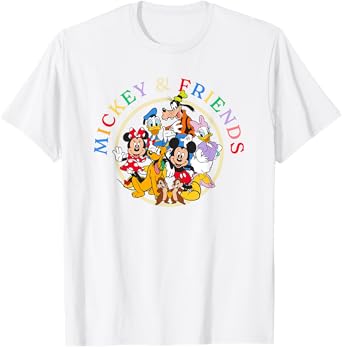 Disney Mickey And Friends Iconic Group Shot Retro Chest Logo T-Shirt