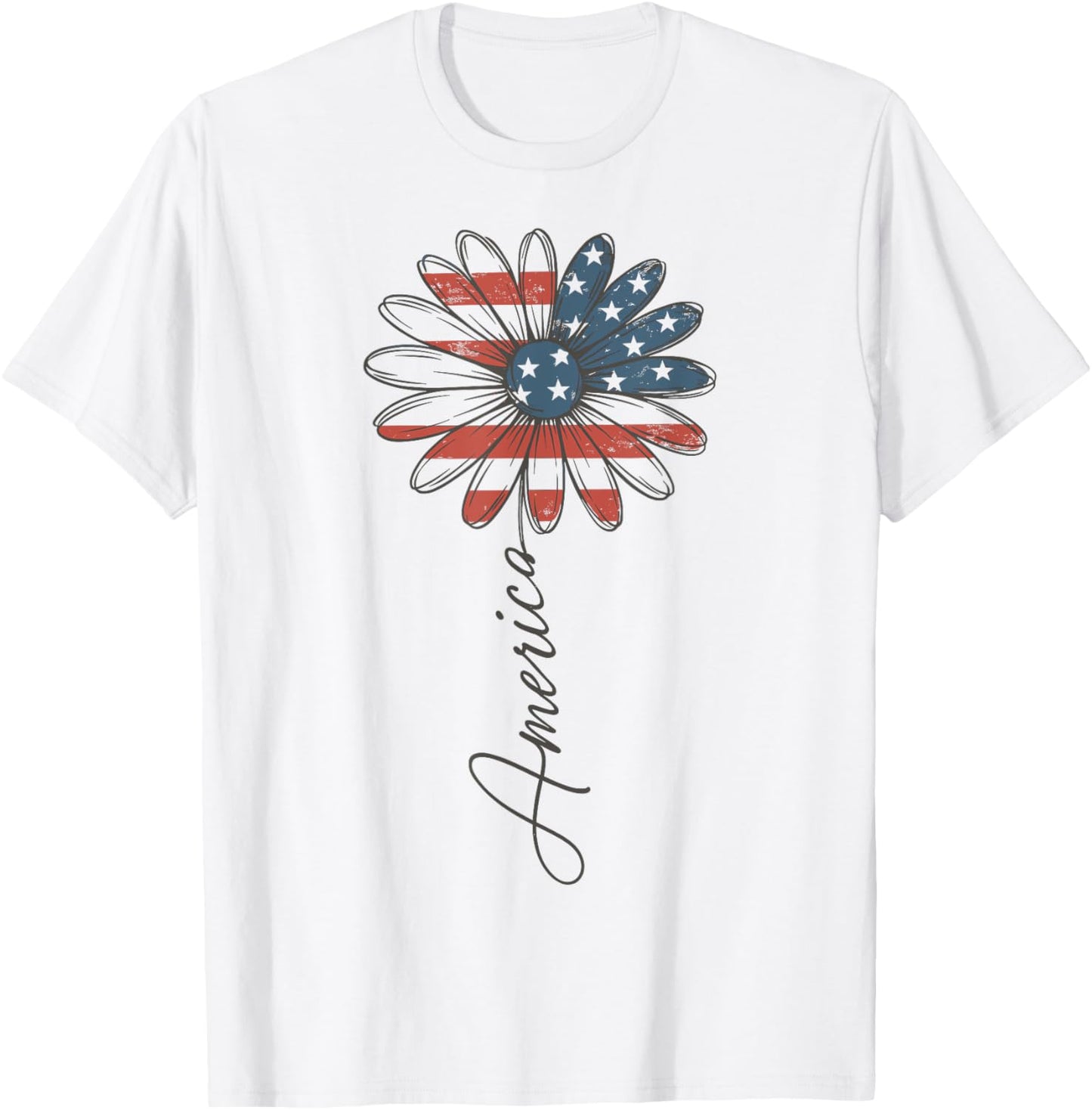 American Flag Daisy Cute Patriotic Floral Women 4th Of July T-shirt