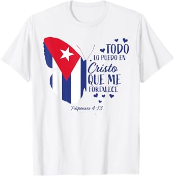 Regalos Cristianos Mujeres Mariposa Cristo Bandera Cubana T-Shirt