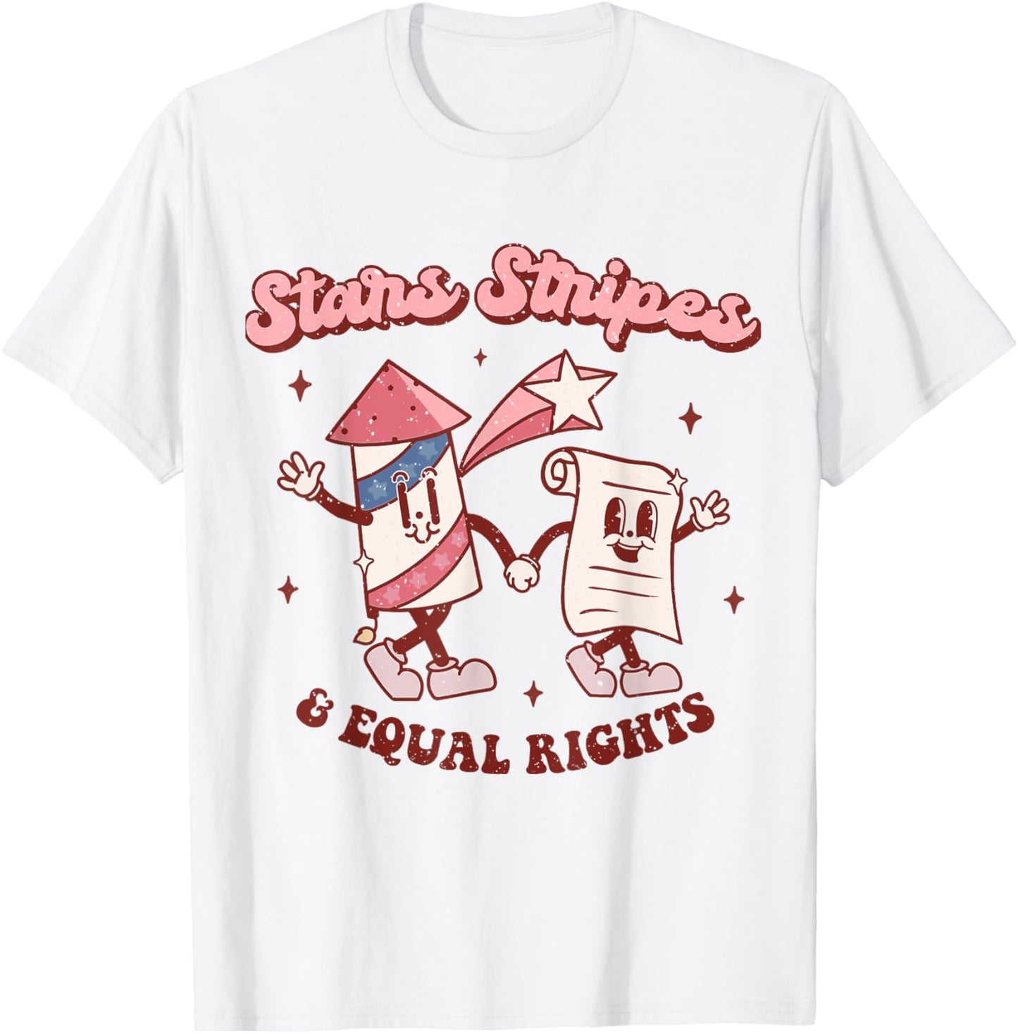Stars Stripes & Equal Rights 4th Of July Retro Groovy Women T-Shirt
