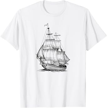 Vintage Pirate Ship Shirt Sailing Boat Sailboat Sketch Art T-Shirt