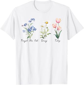 Subtle Floral 8647 Trump Flowers Forget Me Not Daisy Tulip T-Shirt