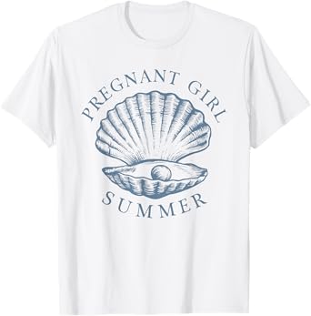 Pregnant Girl Summer Pregnancy Announcement Beach Seashell T-Shirt