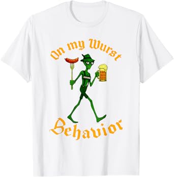 Oktoberfest On My Wurst Behavior Funny Alien Beer Festival T-Shirt