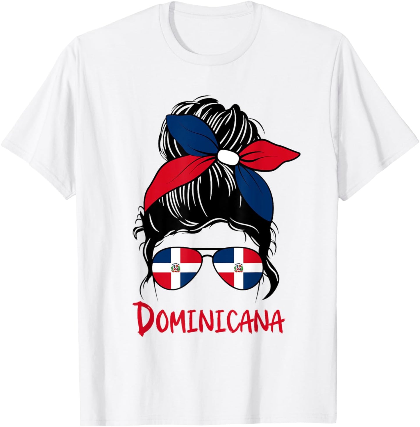 Dominican girl messy bun with sunglasses bow in Dominicana T-Shirt