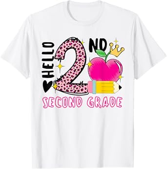Back to School First Day Hello 2nd Grade Leopard for Girls T-Shirt