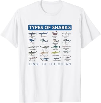 Types of Sharks 2025 Ocean Wildlife Week Educational Shark T-Shirt