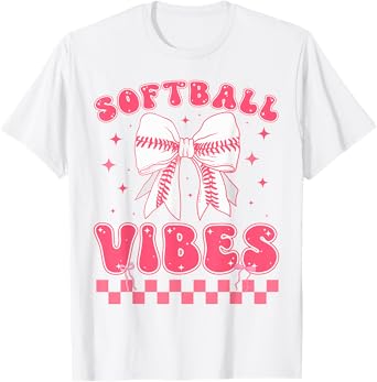 Softball Vibes Softball Couqette Groovy Softball Girls Women T-Shirt