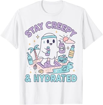 Stay Creepy And Hydrated Kawaii Ghost Workout T-Shirt