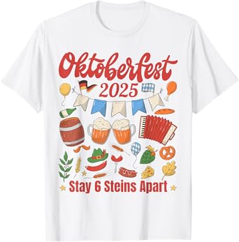 Oktoberfest 2025 6 Stein Apart Beer October Funny Drinking T-Shirt