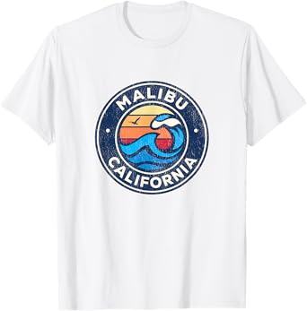 Malibu California CA Vintage Nautical Waves Design T-Shirt