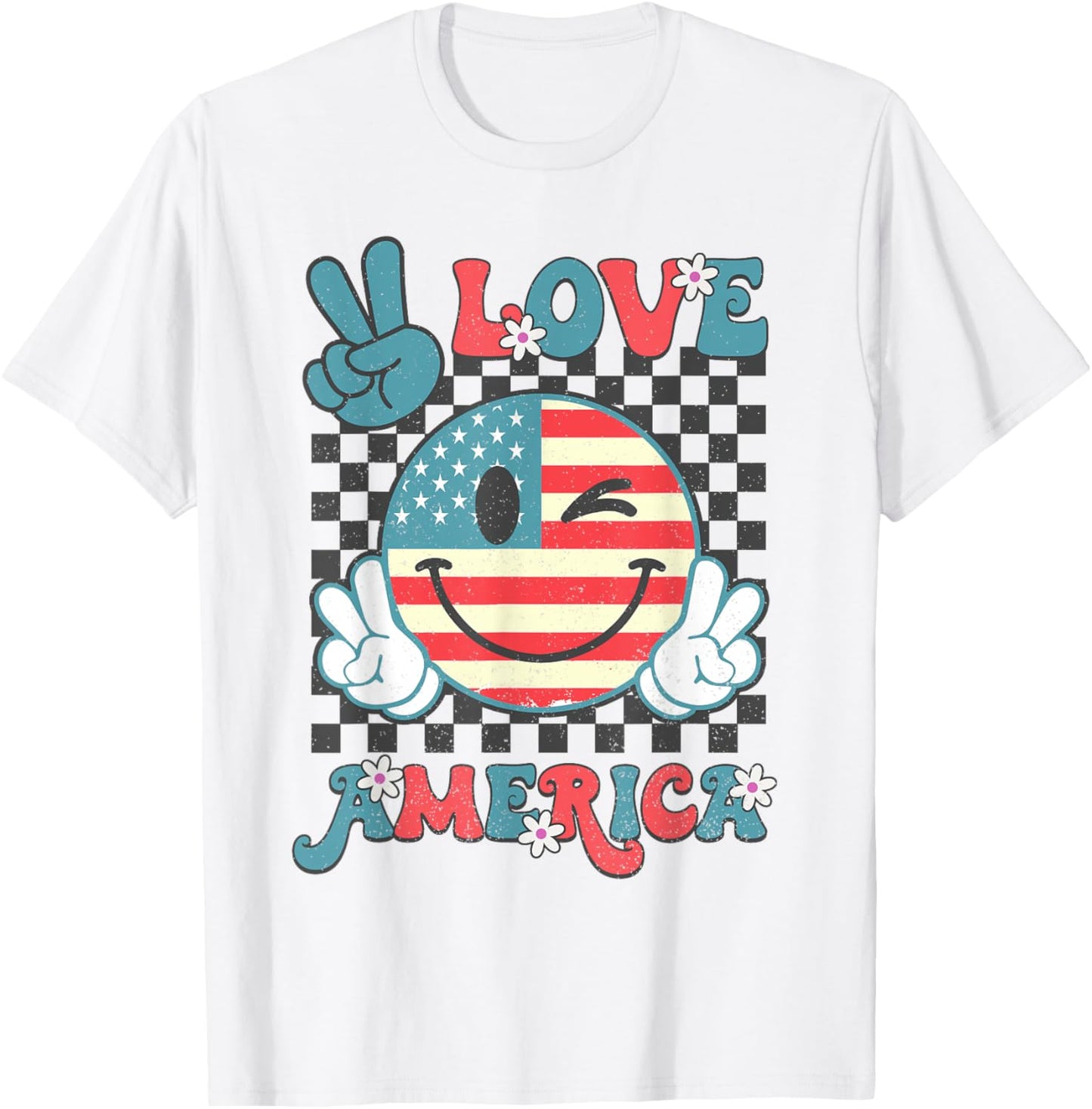 Peace Love America Smile USA Flag Funny 4th Of July Fourth T-Shirt