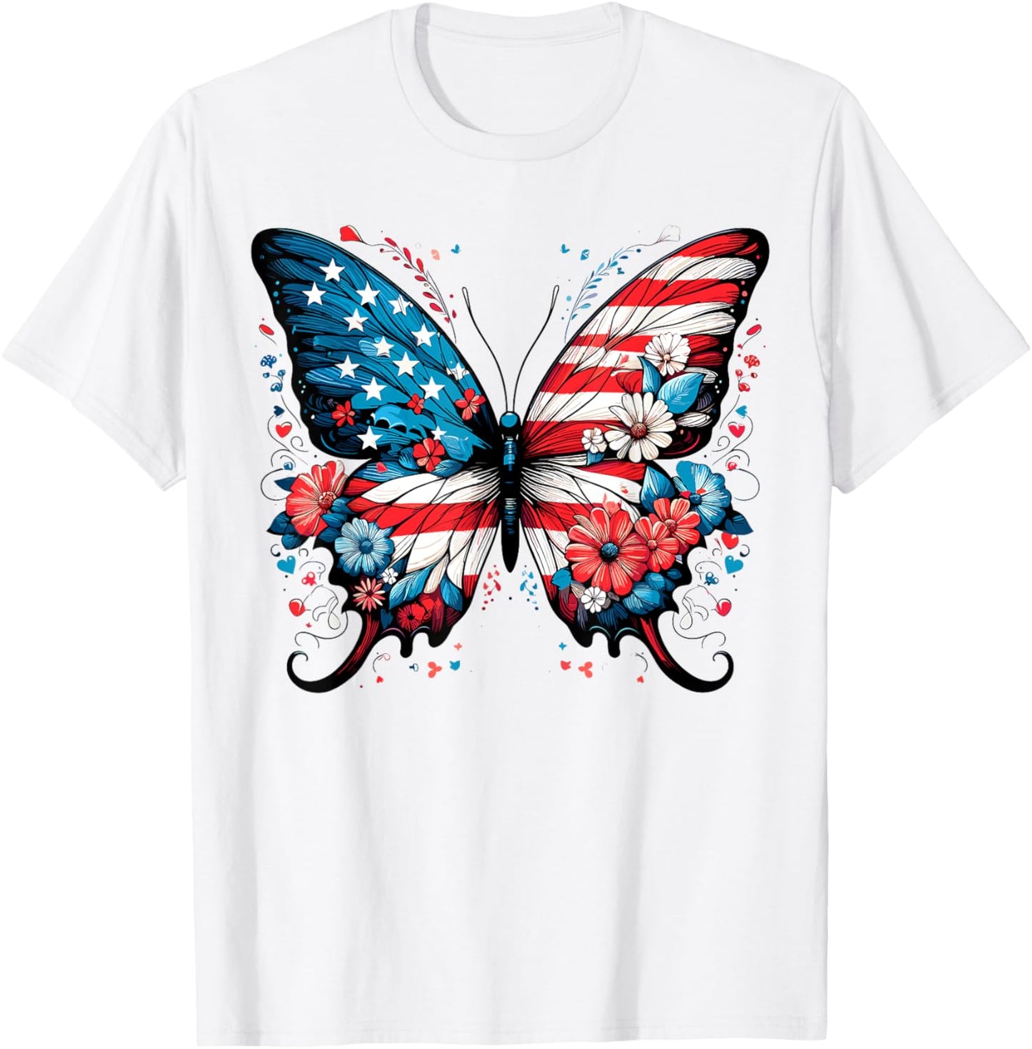 Cute Butterfly Patriotic American Flag Butterfly 4th Of July T-shirt