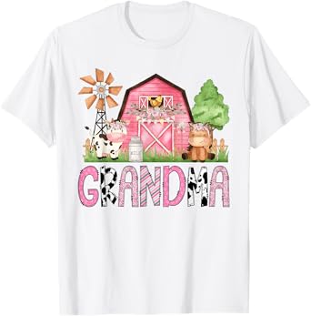 Grandma Pink Farm Animal Birthday Kids Matching Family T-Shirt