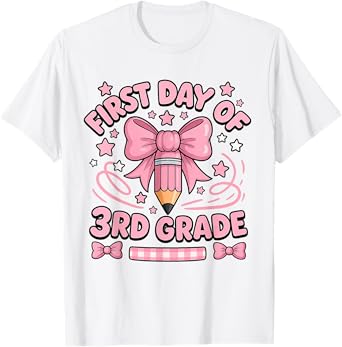 first Day of 3rd Grade Pink Pencil Bow Girl Back to School T-Shirt