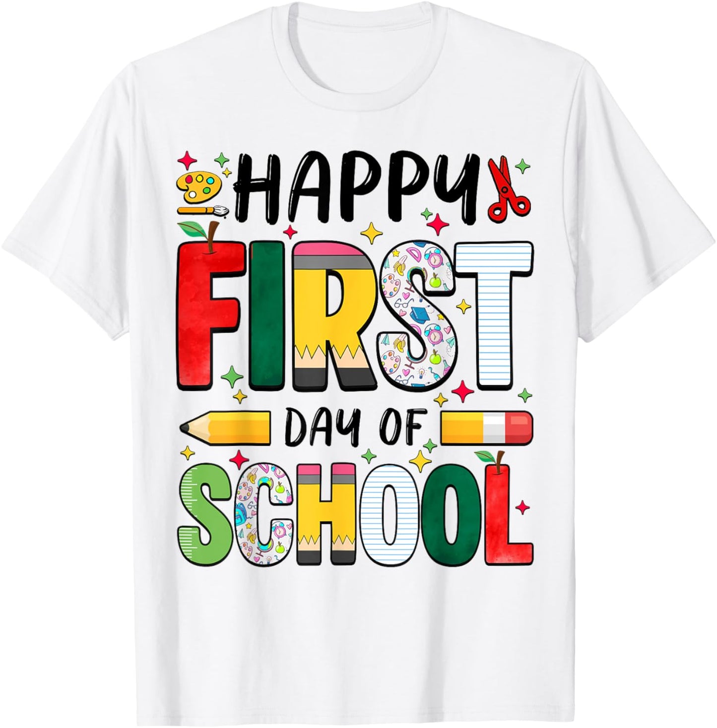 Happy First Day Back To School Pencil Teachers Tee | TeeBrew