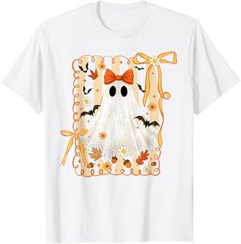Coquette Bow Ghost Halloween Spooky Lace Ghost Girl Women T-Shirt