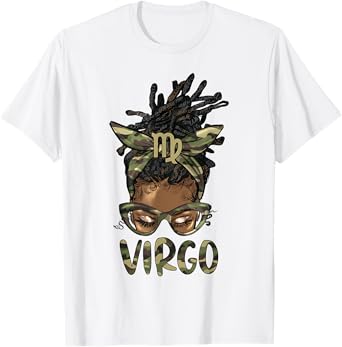 Virgo Girl Woman Loc'd Messy Bun Camo Black Women T-Shirt