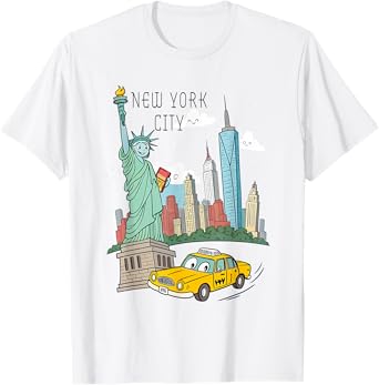 Kids New York City Cartoon Taxi Statue Skyline NYC Souvenir T-Shirt