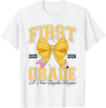 First Grade Back To School First Day Pencil Bow 2025 Girls T-Shirt
