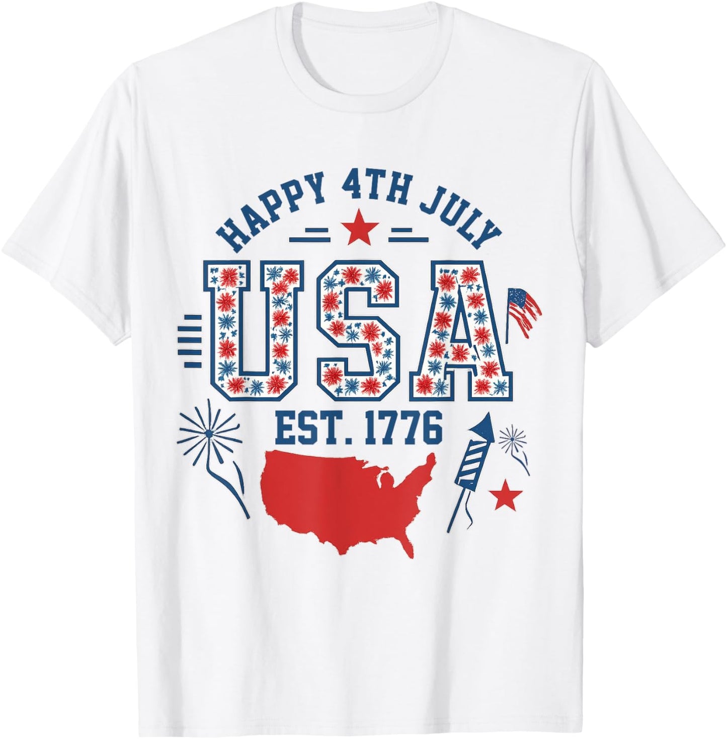 Floral Usa Est 1776 American 4th Of July Gifts Women Girl T-shirt