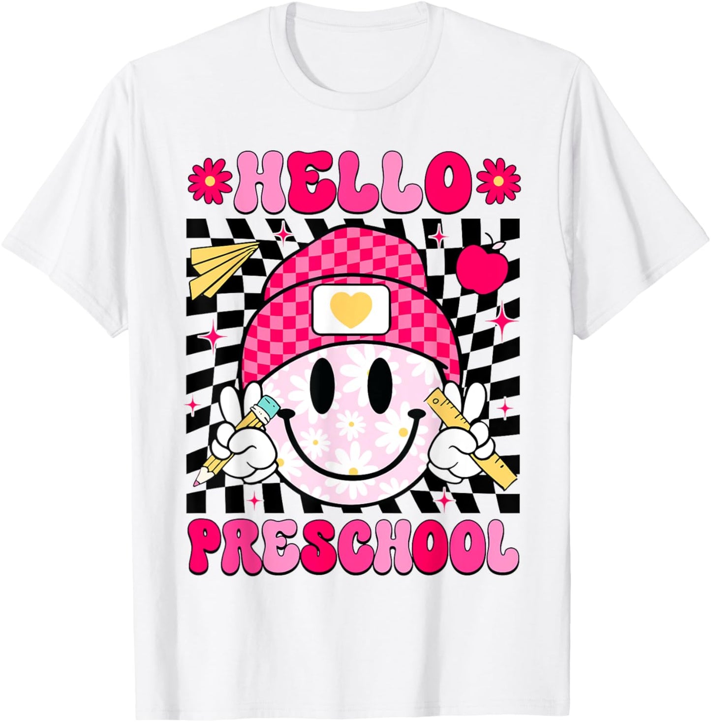 Hello Preschool Smile Face Back To School Kids T-shirt by TeeBrew