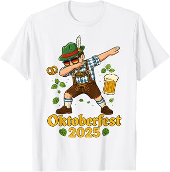 Oktoberfest 2025 Lederhosen Dabbing Beer Pretzel T-Shirt