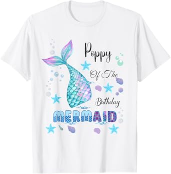 Poppy Of The Birthday Mermaid Bday Party Mermaid Kids T-Shirt