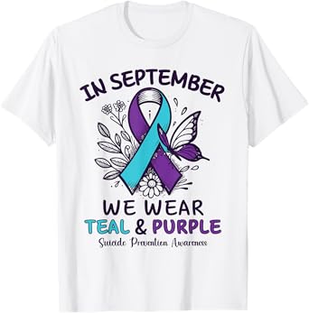 In September We Wear Teal Purple Ribbon Suicide Prevention T-Shirt