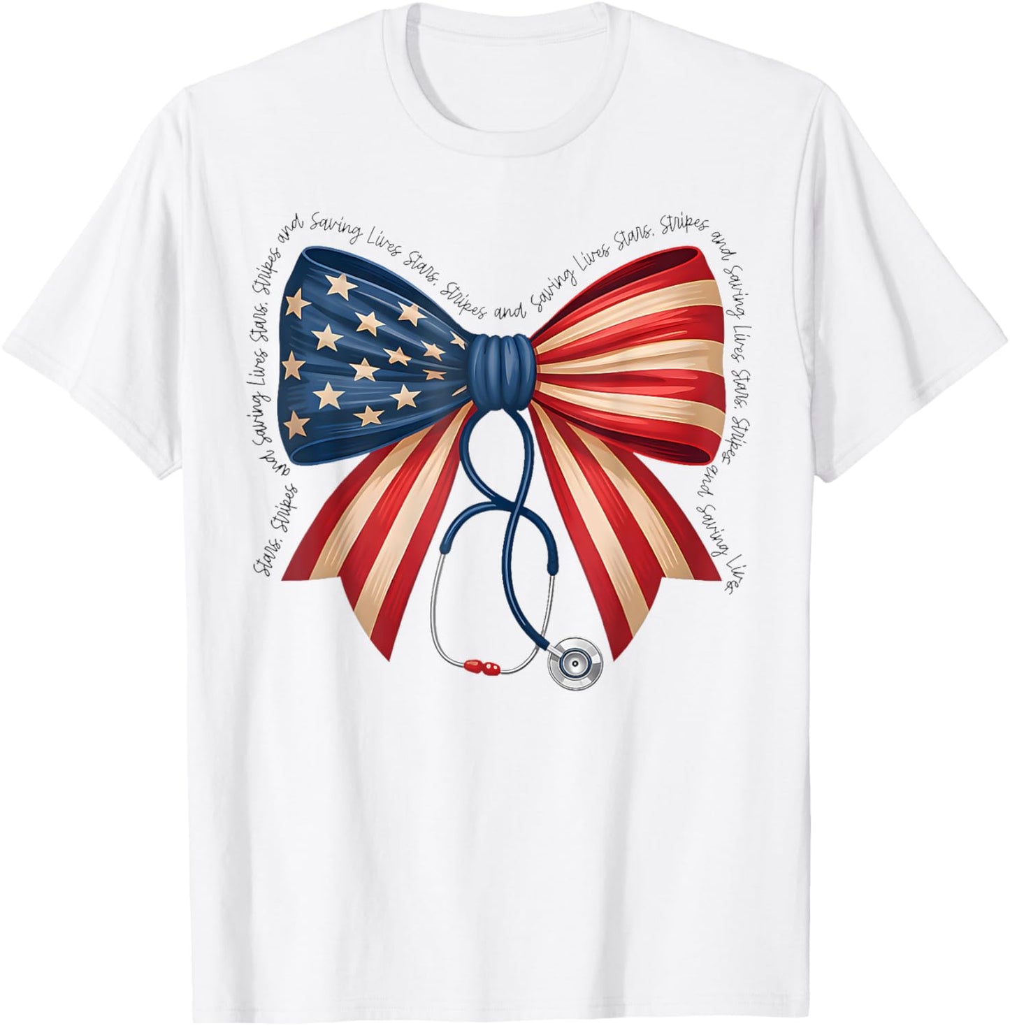 Nurse Nurse Rn Er 4th July America Coquette Bow Stethoscope T-shirt