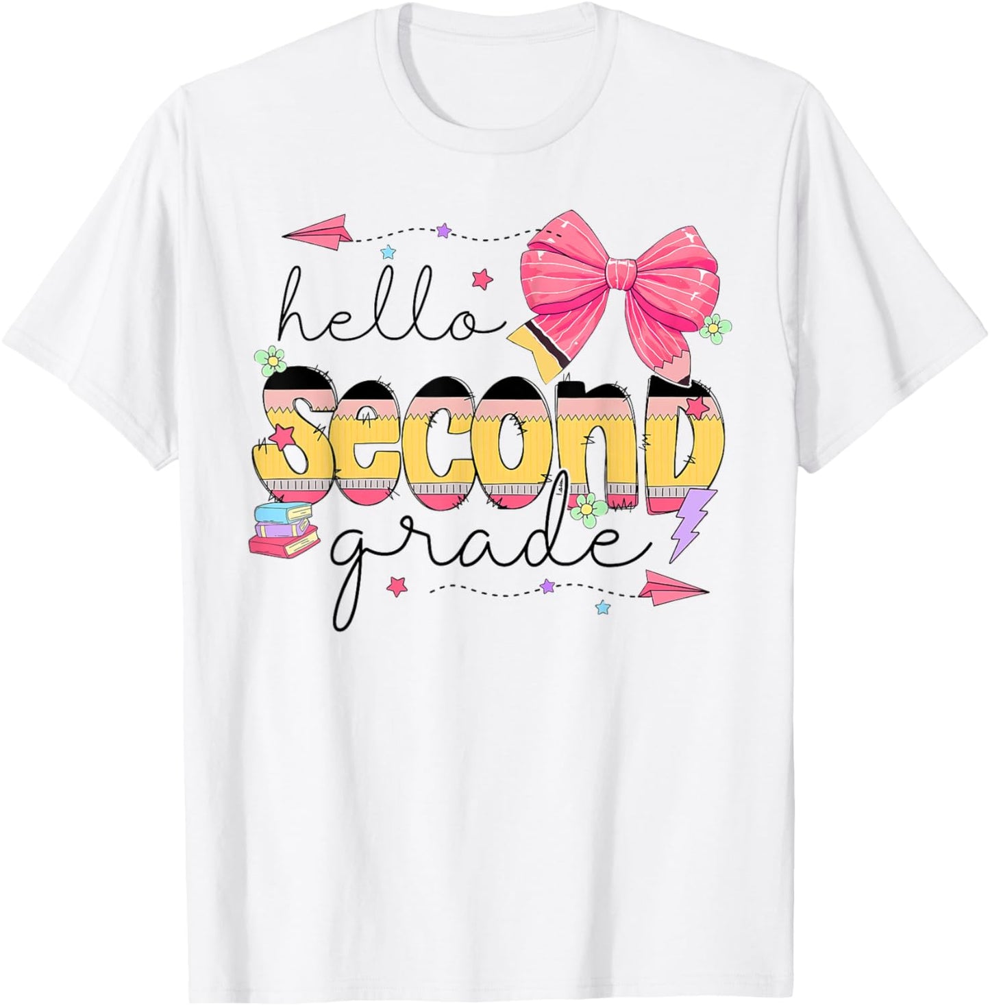 Back To School Hello Second Grade Teacher Coquette Bow First Day T-shirt by TeeBrew