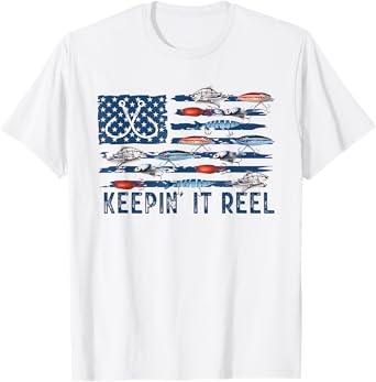 Keepin' It Reel Fishing Lure Flag Fisherman Bass Fishing T-Shirt