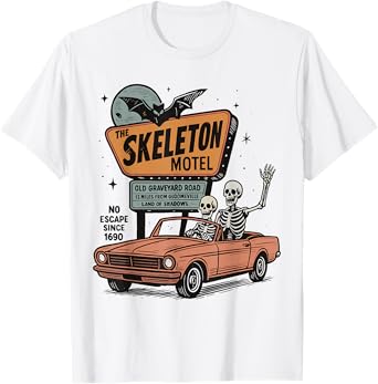 Skeleton Motel Halloween Vintage Road Halloween Skeletons T-Shirt