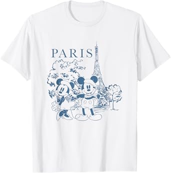 Disney Mickey And Friends Iconic Couple In Paris Chest Logo T-Shirt